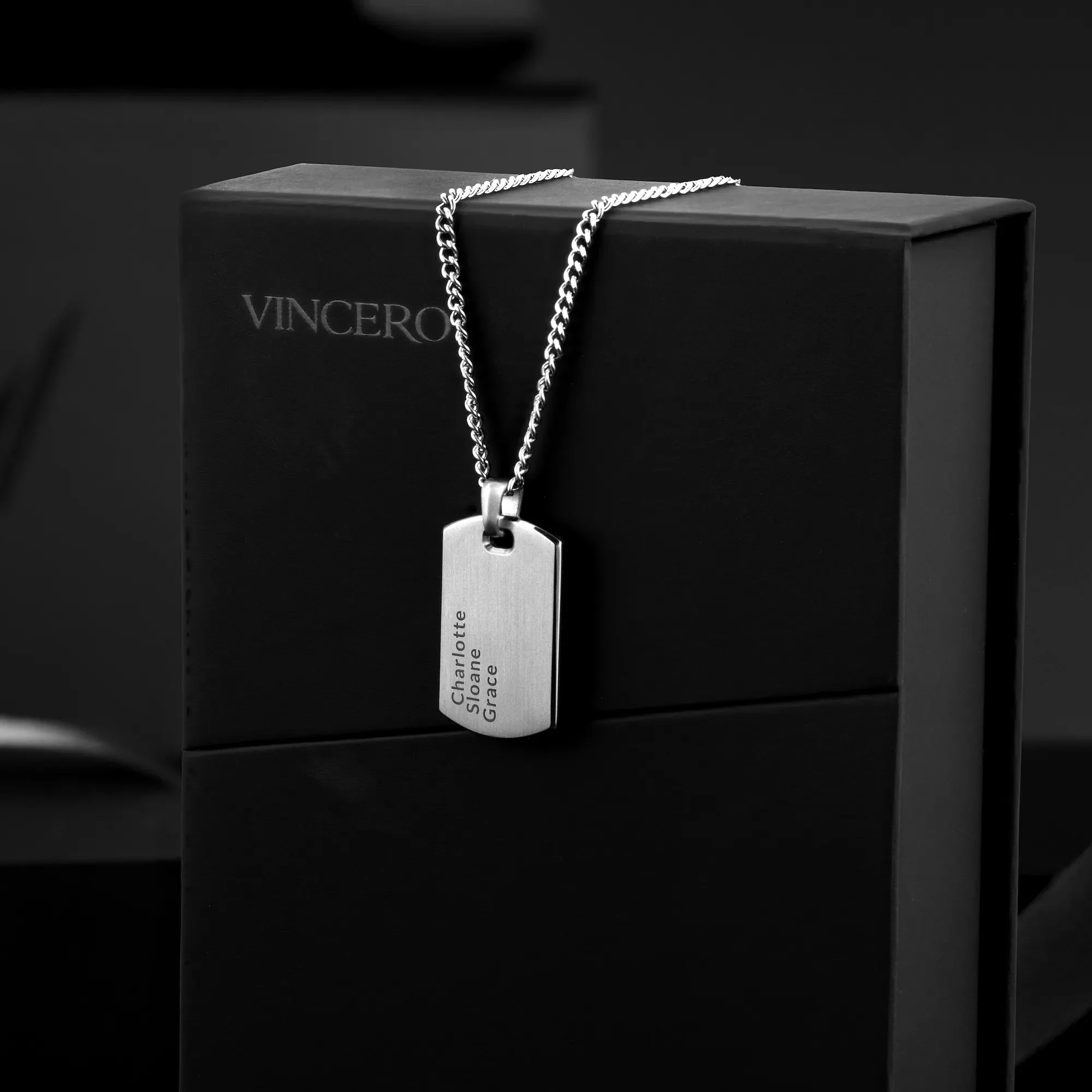 Beveled Tag Pendant - Silver - Image 4