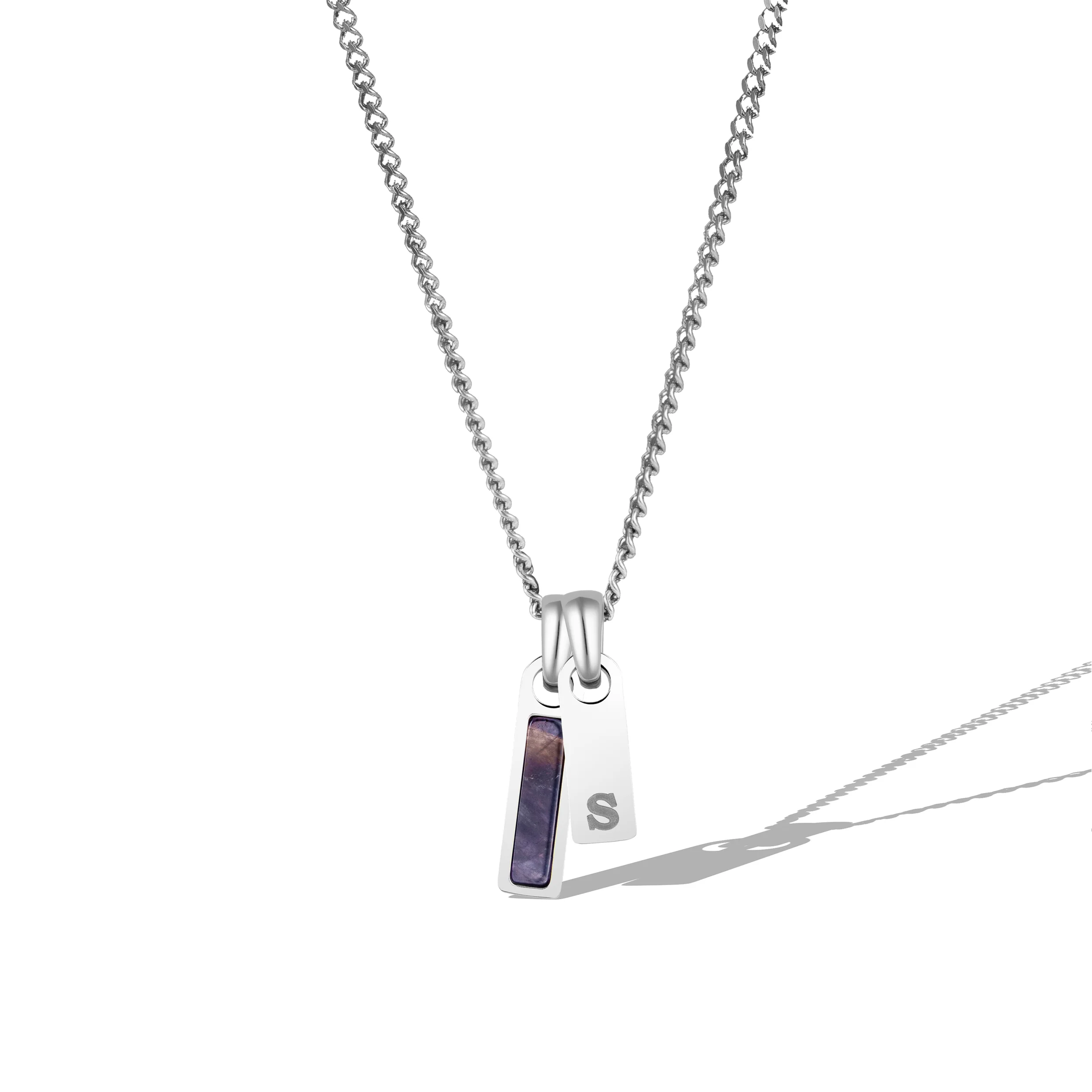 Birthstone & Initial Tag Necklace - Silver - Image 12