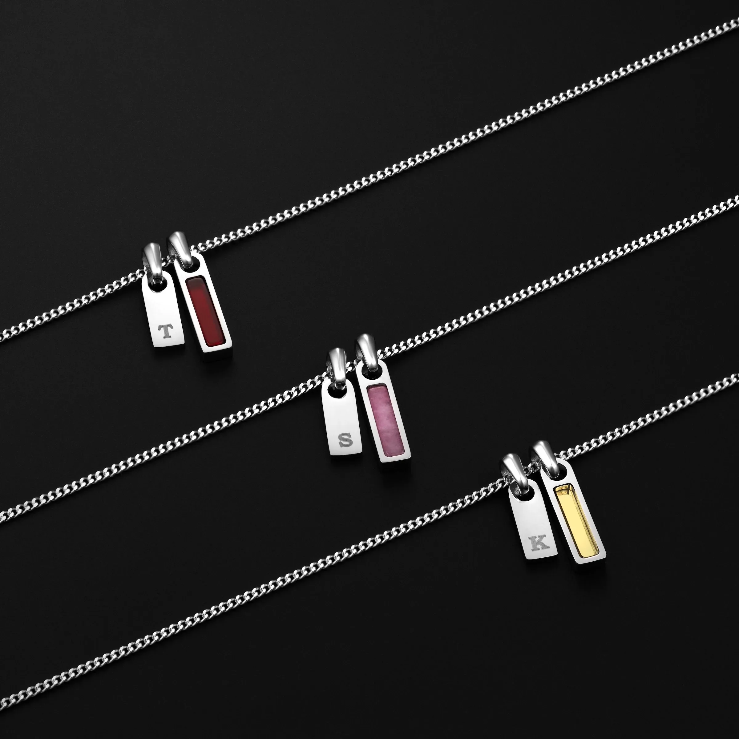 Birthstone & Initial Tag Necklace - Silver - Image 4