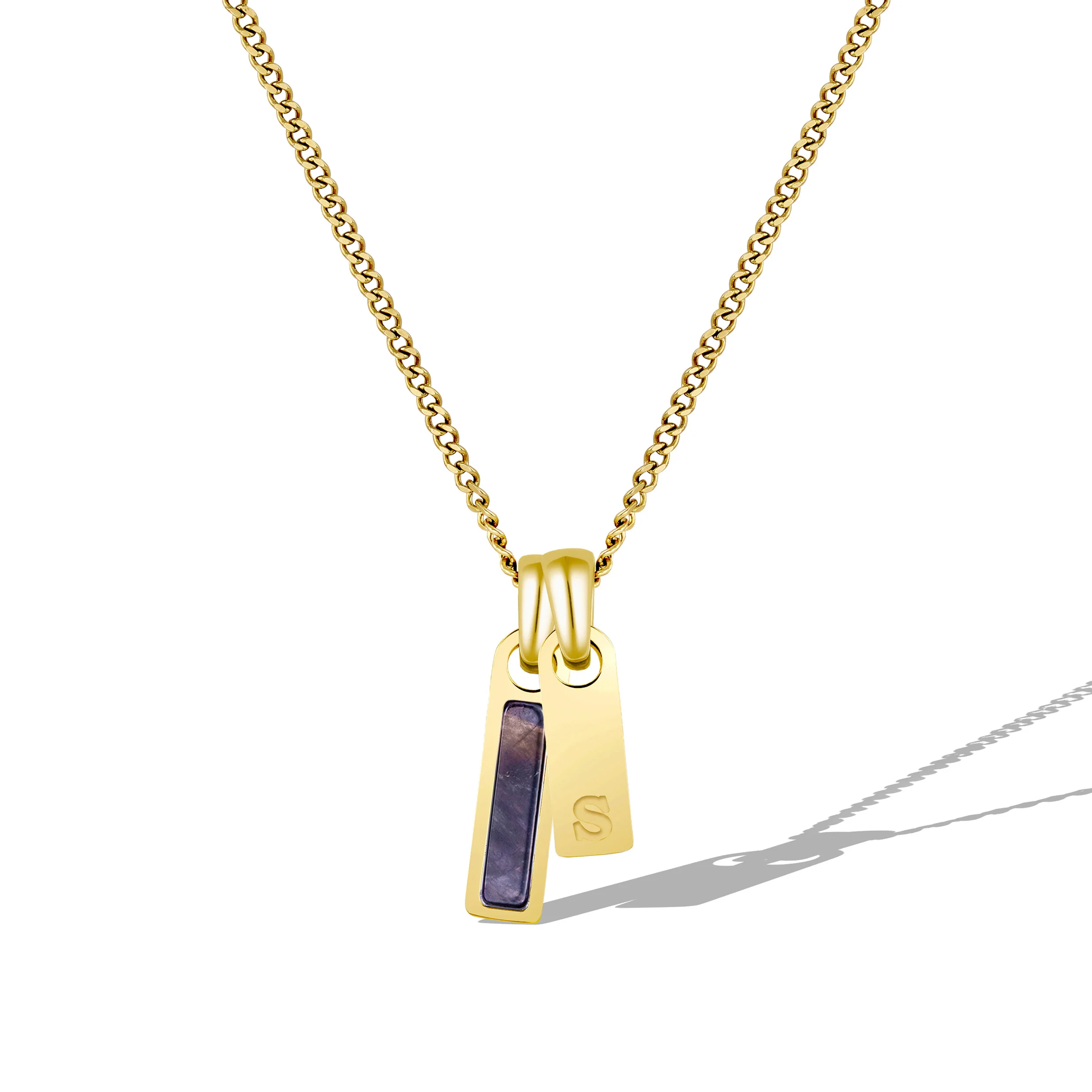 Birthstone & Initial Tag Necklace - Gold - Image 12