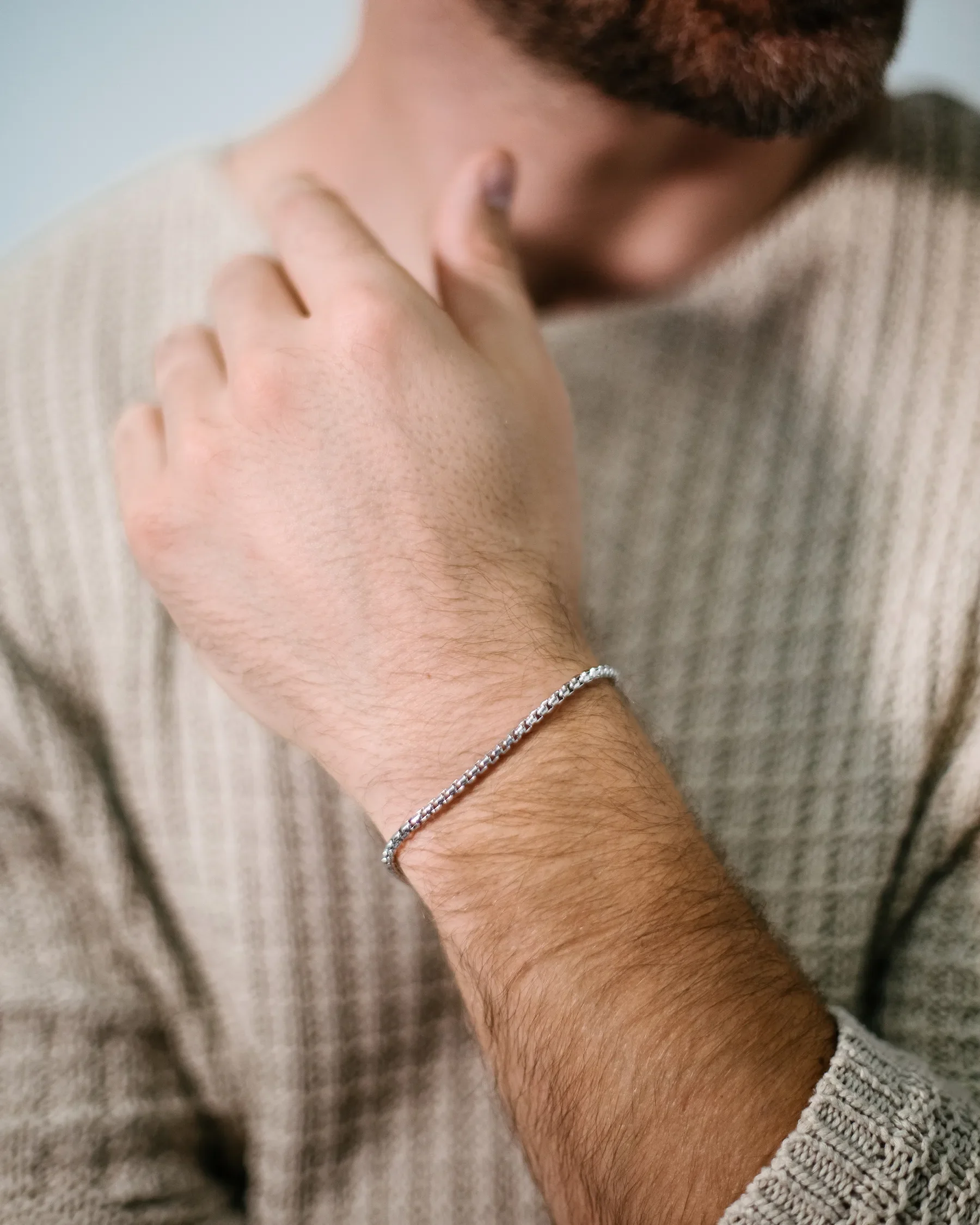 Box Chain Bracelet, 3MM - Sterling Silver - Image 4