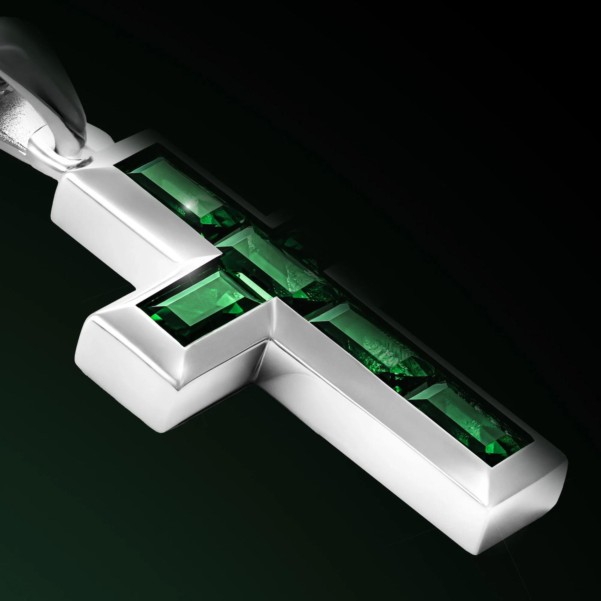 Gemstone Cross Pendant - Emerald - Image 3