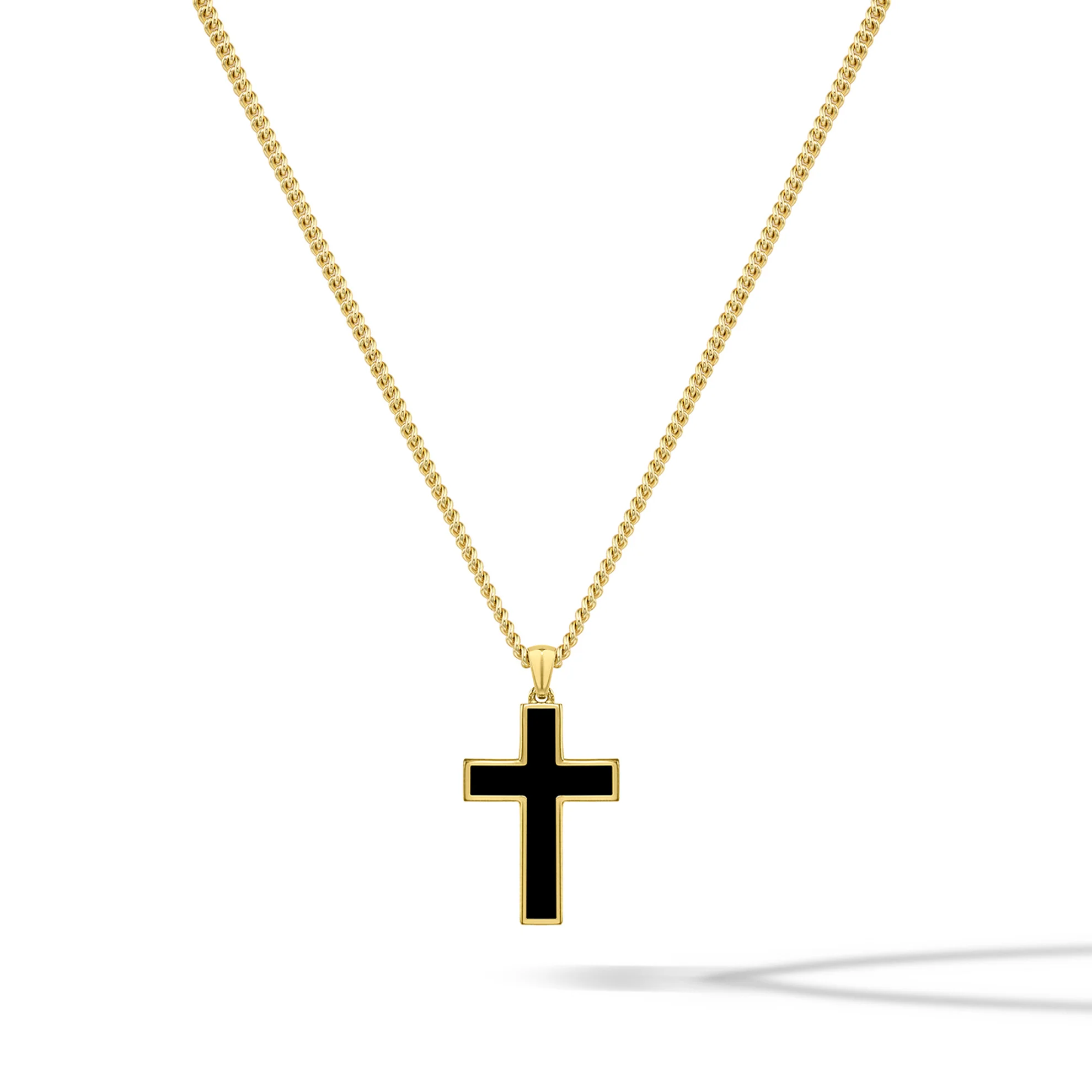 Stone Cross Pendant -  14K Gold Onyx - Image 10