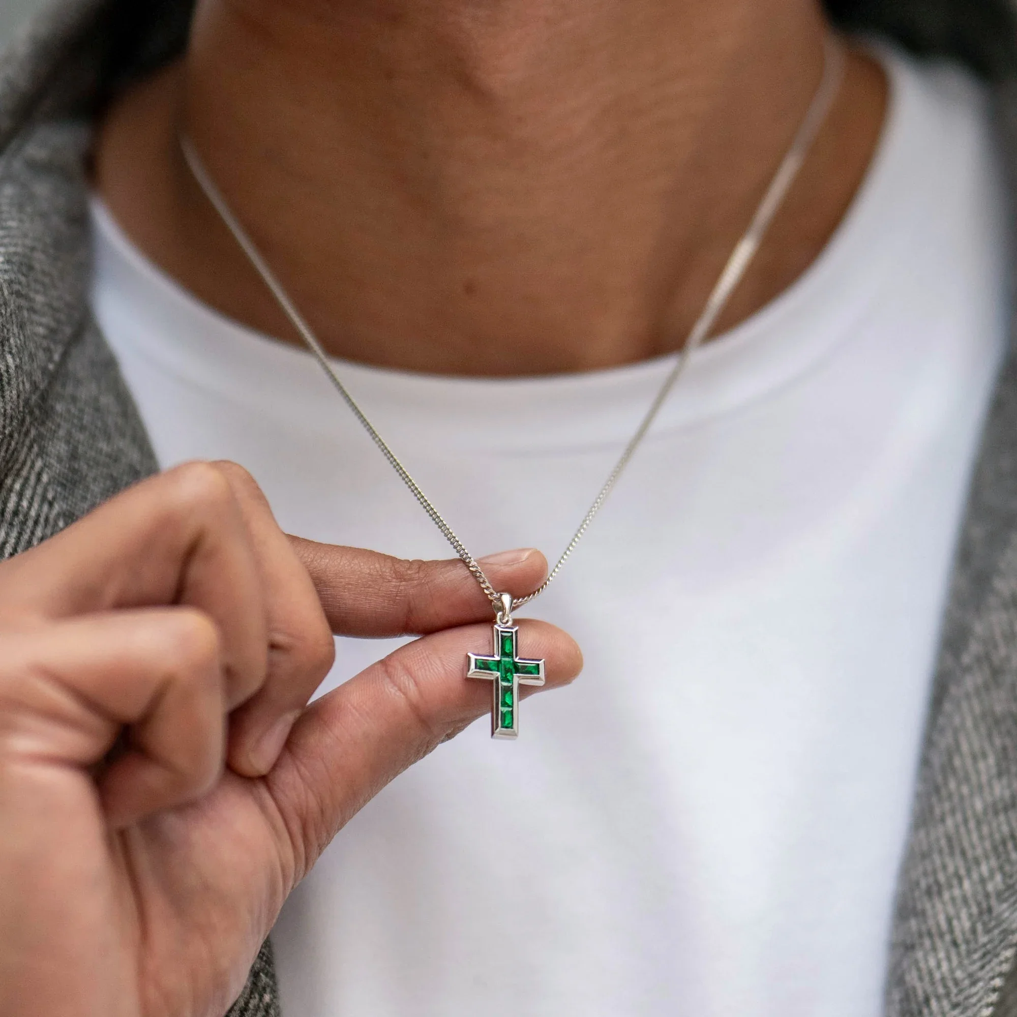 Gemstone Cross Pendant - Emerald - Image 7