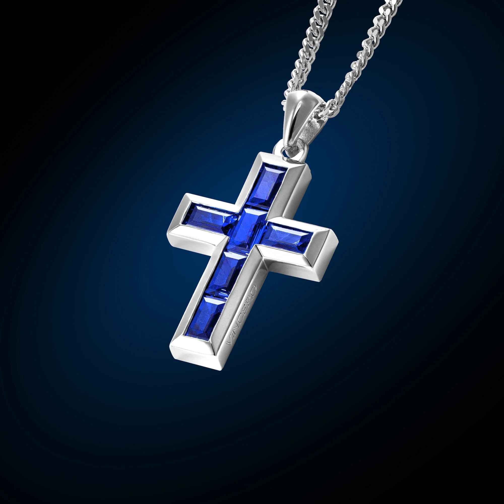 Gemstone Cross Pendant - Sapphire - Image 4