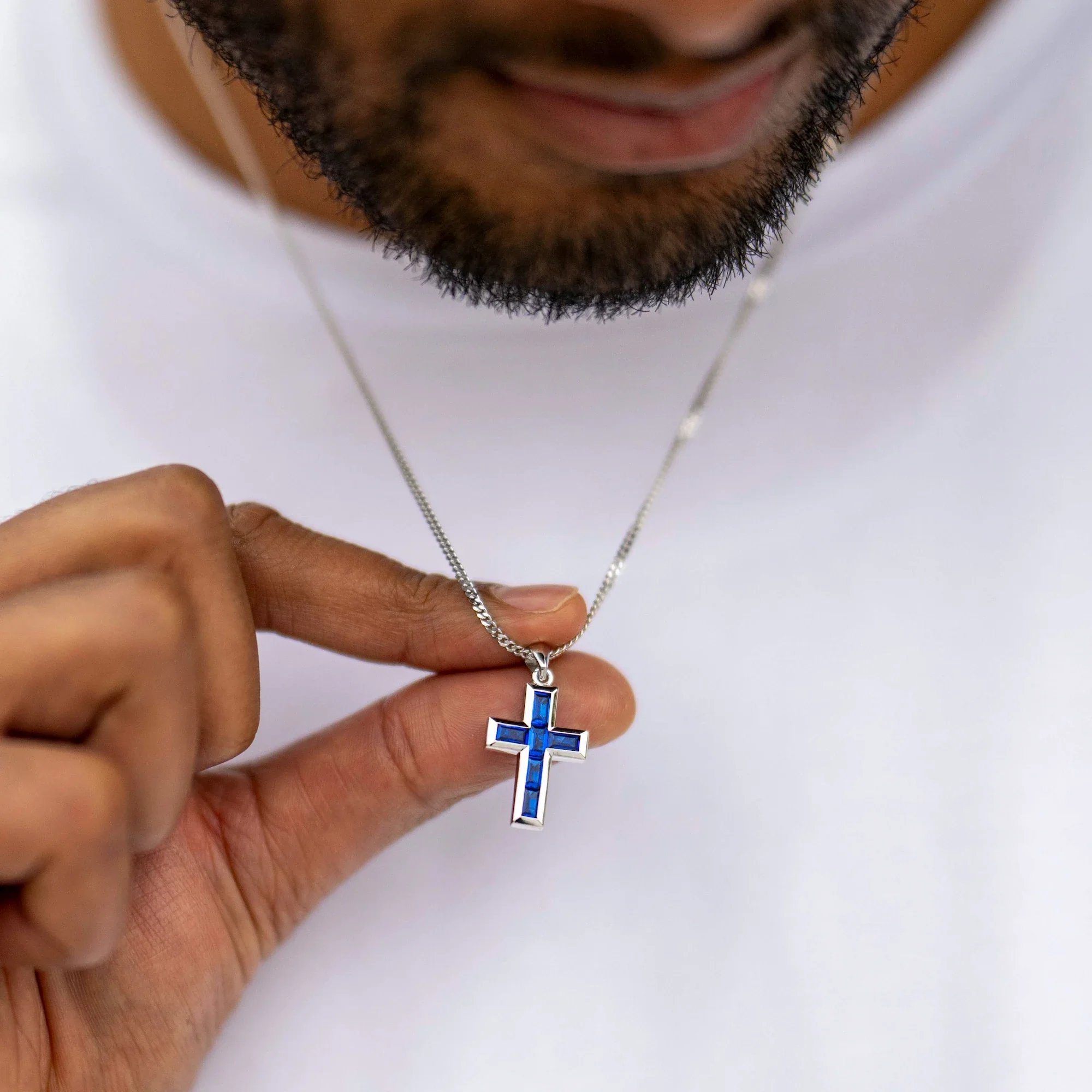 Gemstone Cross Pendant - Sapphire - Image 9
