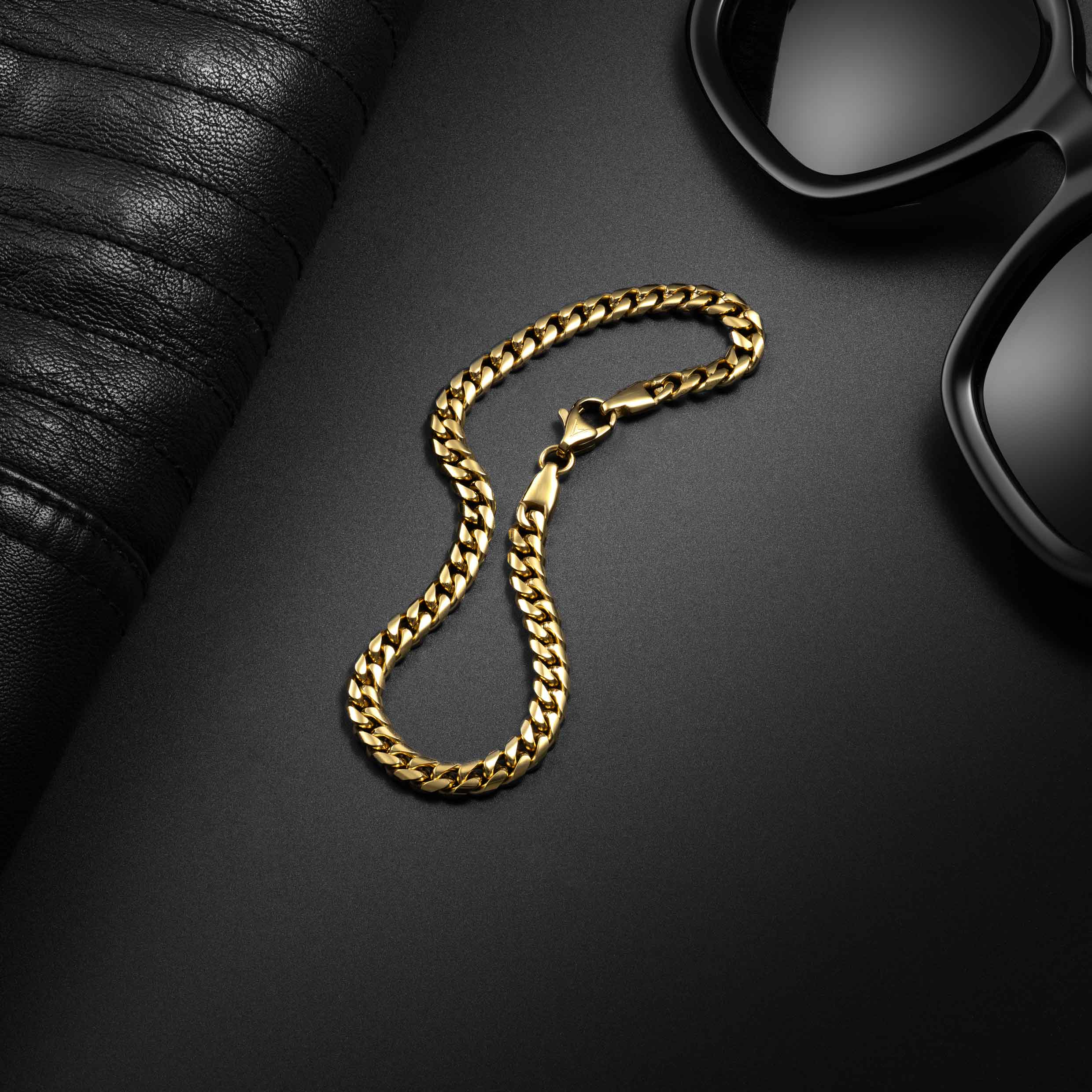 Cuban Chain Bracelet, 5MM - 14K Gold - Image 3