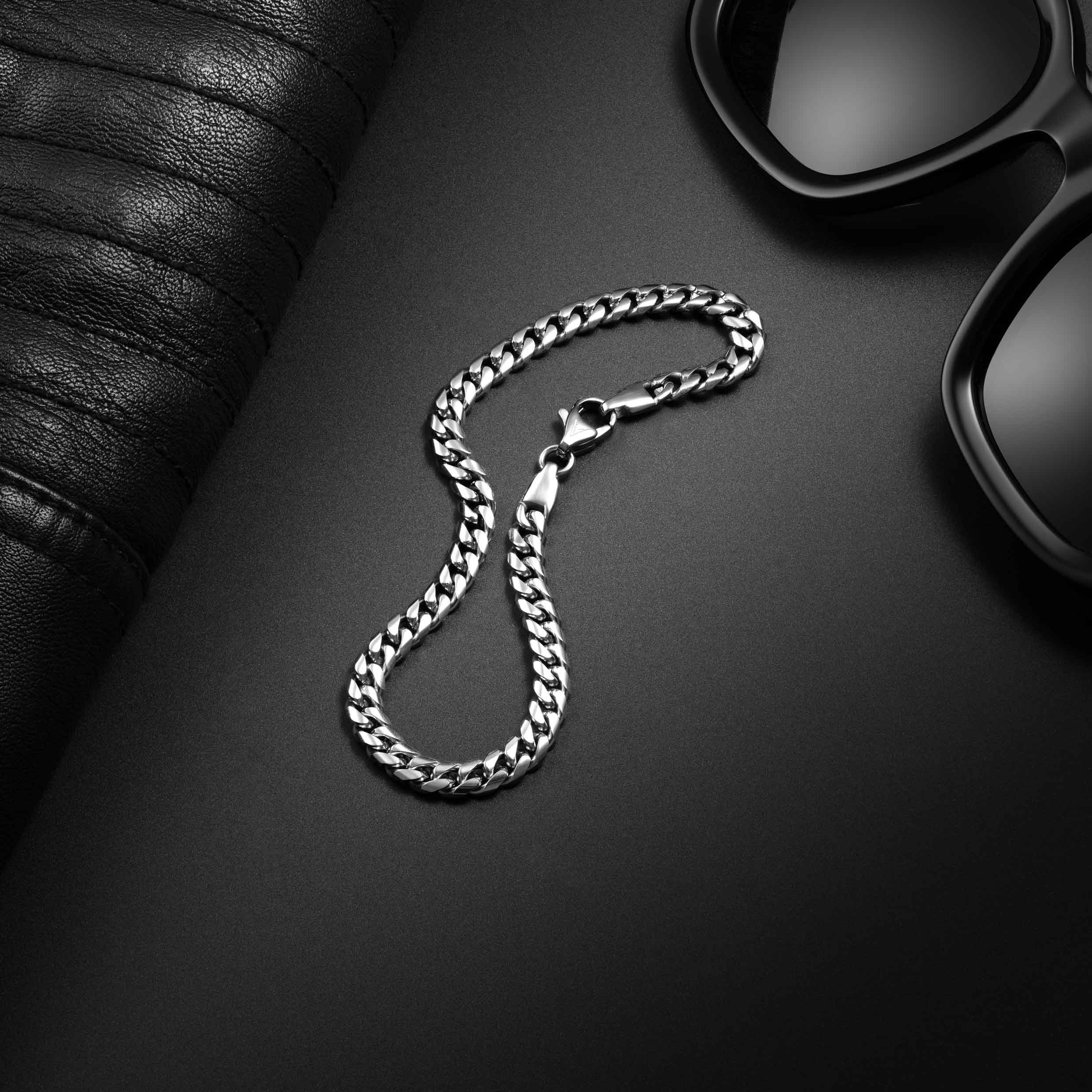 Cuban Chain Bracelet, 5MM - Silver - Image 3