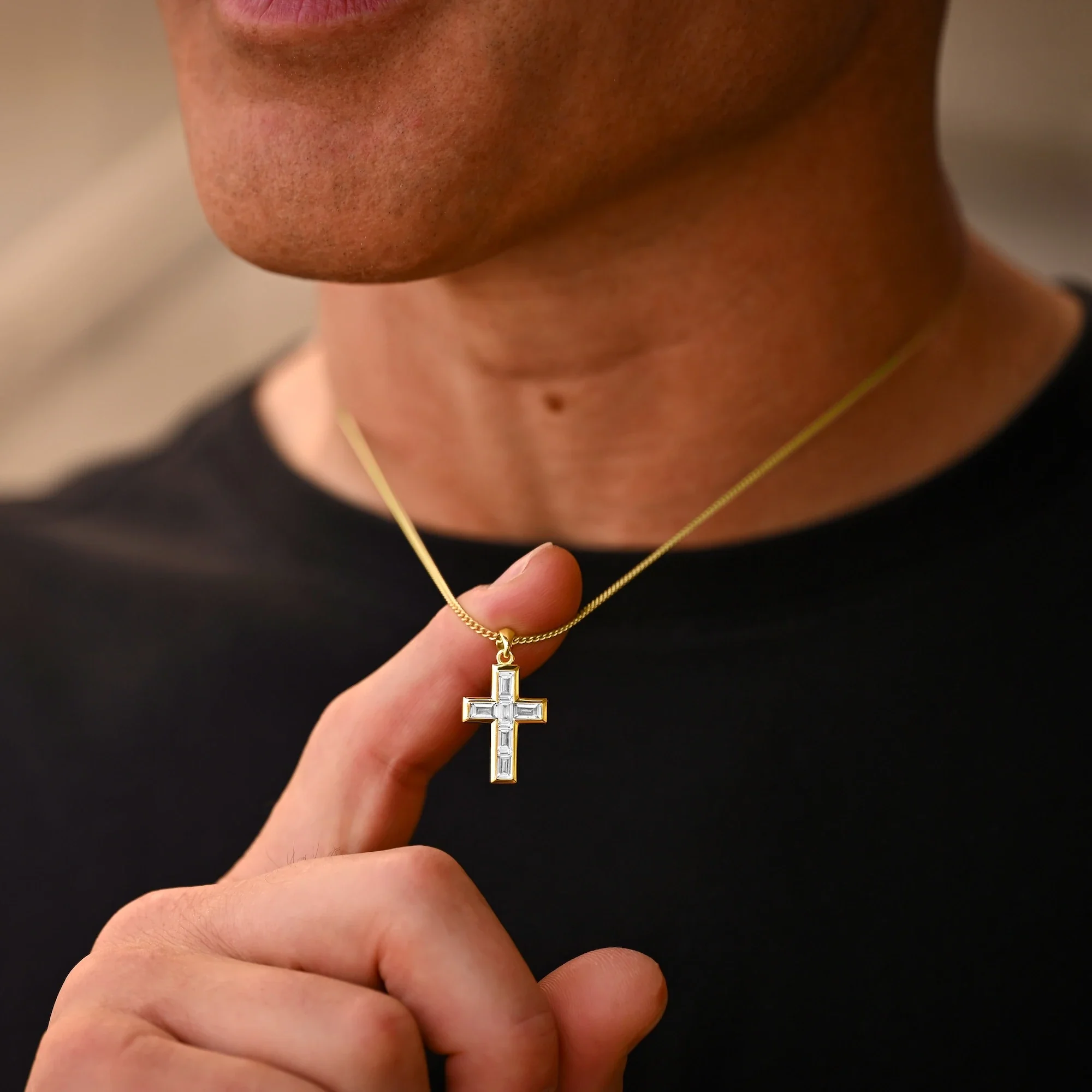 Gemstone Cross Pendant - Diamond - Image 5