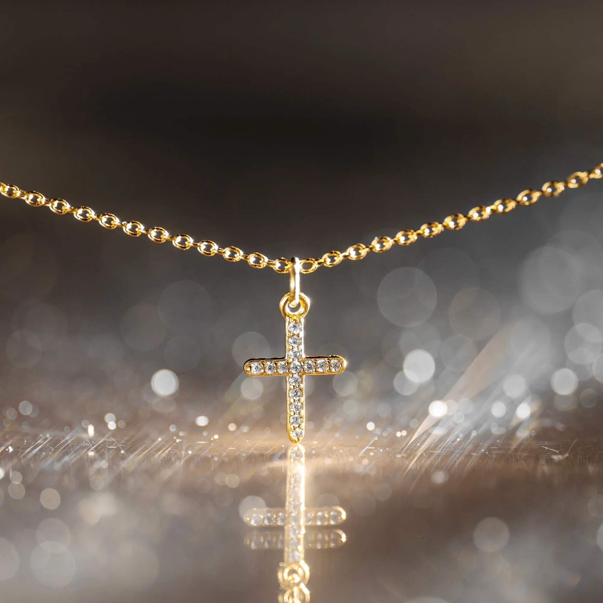 Pavé Cross Necklace - Gold - Image 5
