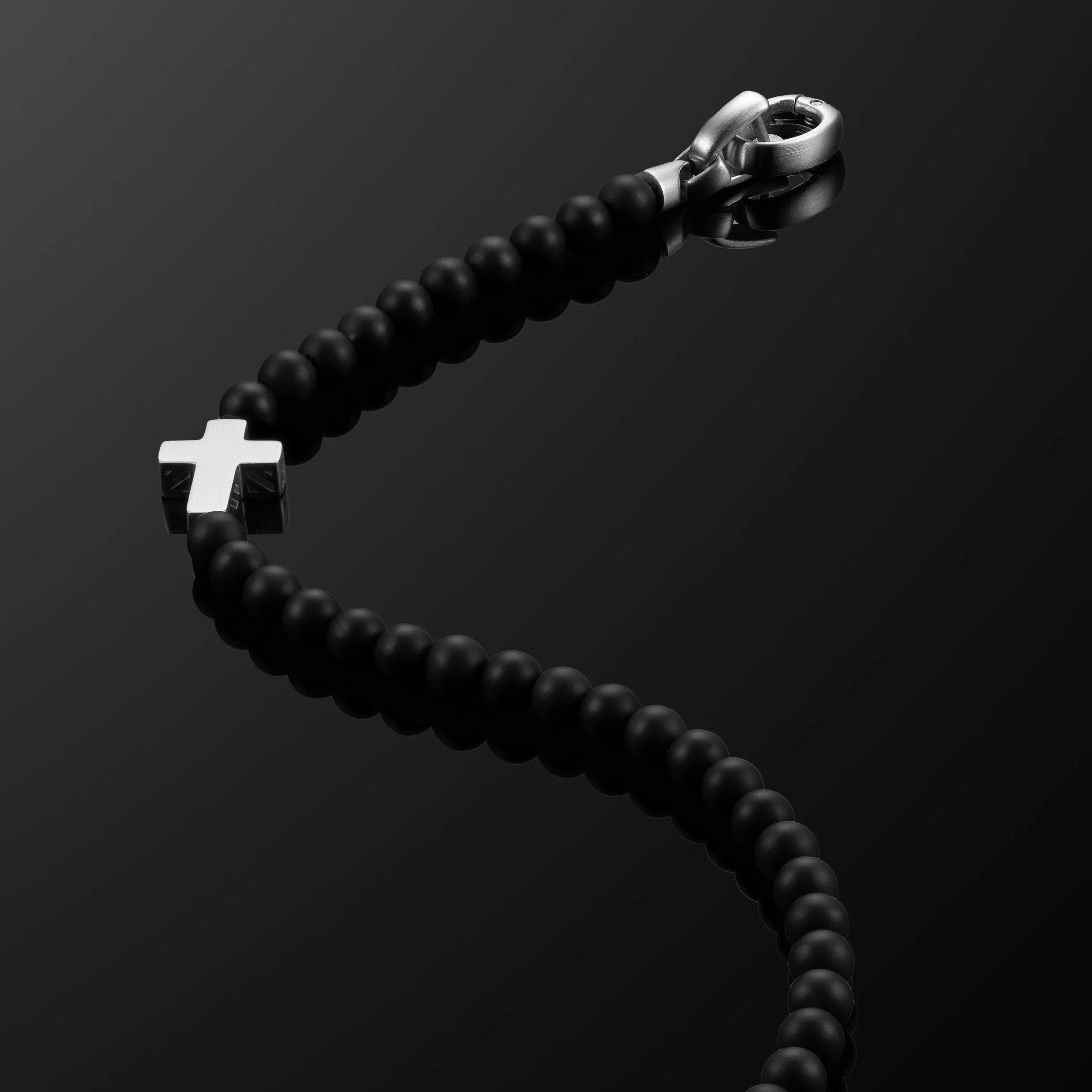 Spiritual Bead Cross Bracelet, 4MM - Black Onyx - Image 2
