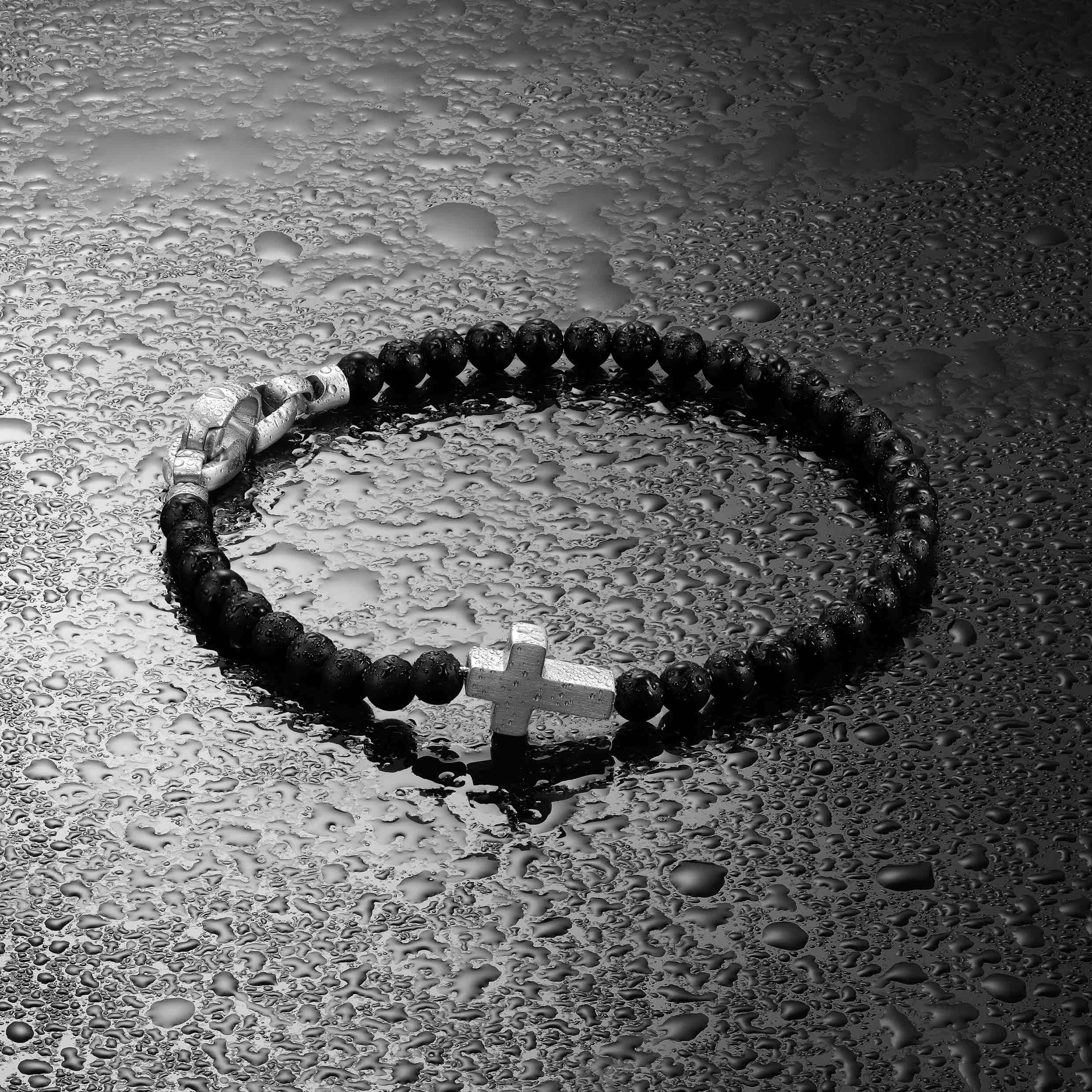 Spiritual Bead Cross Bracelet, 4MM - Black Onyx - Image 4