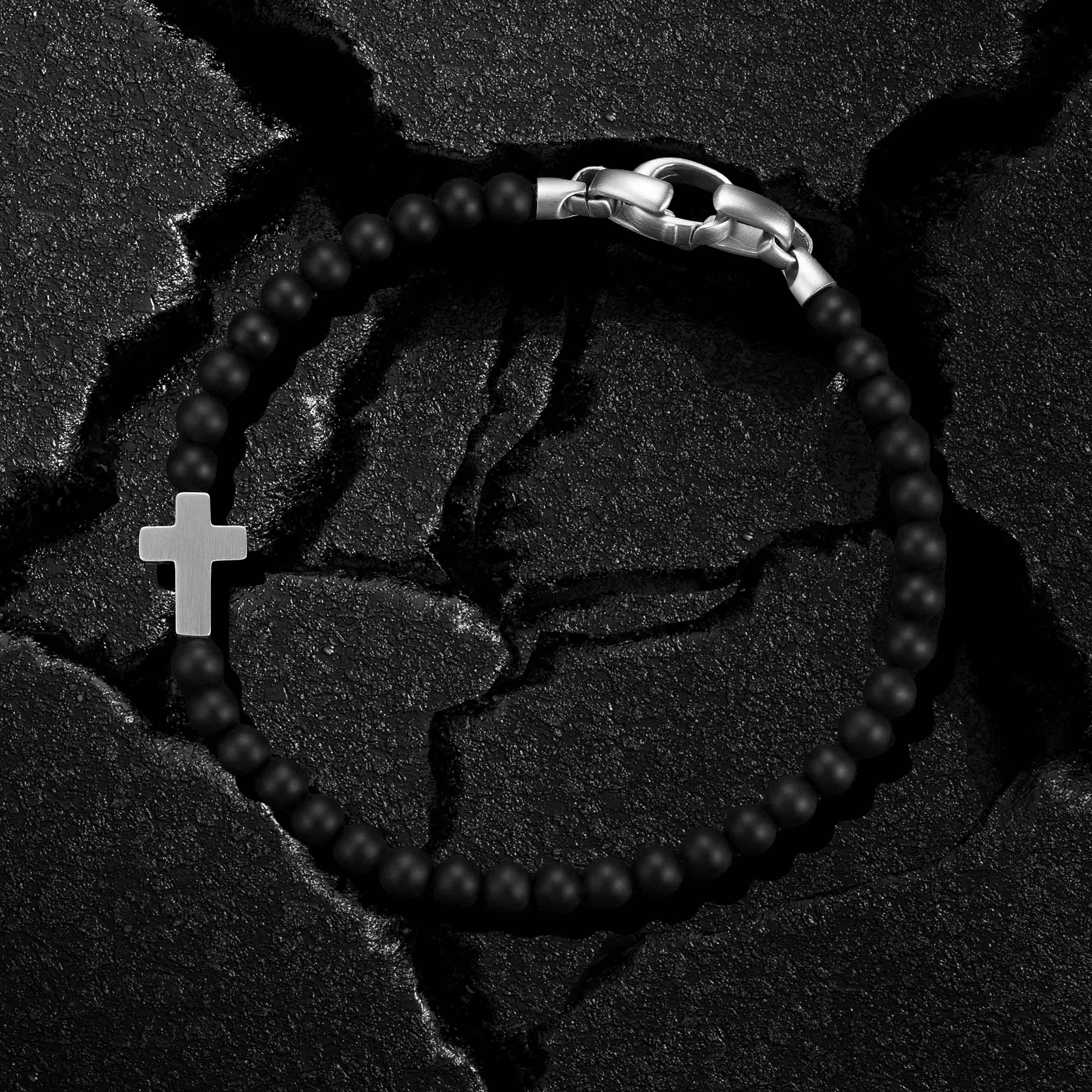 Spiritual Bead Cross Bracelet, 4MM - Black Onyx - Image 9