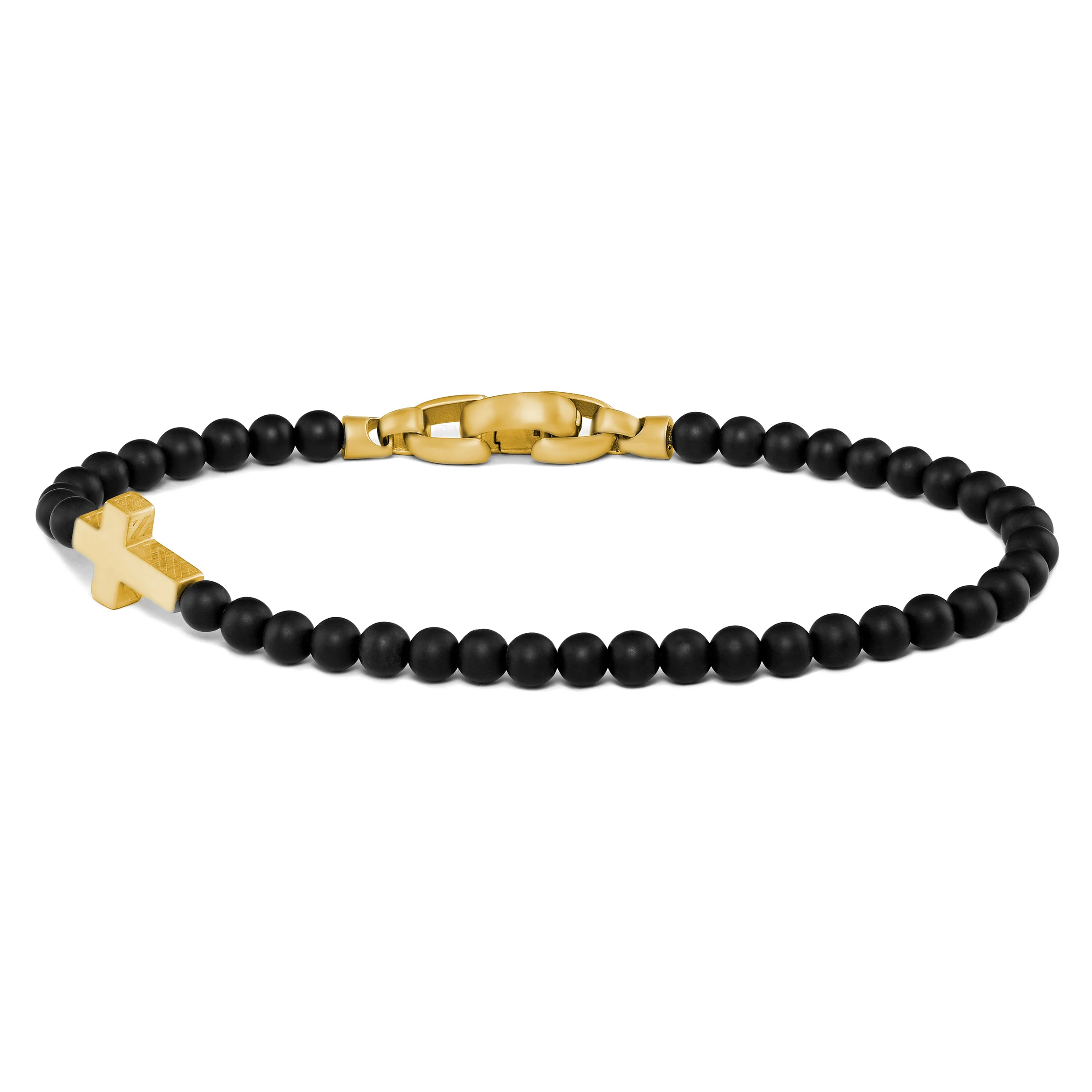 Spiritual Bead Cross Bracelet, 4MM - 14K Gold