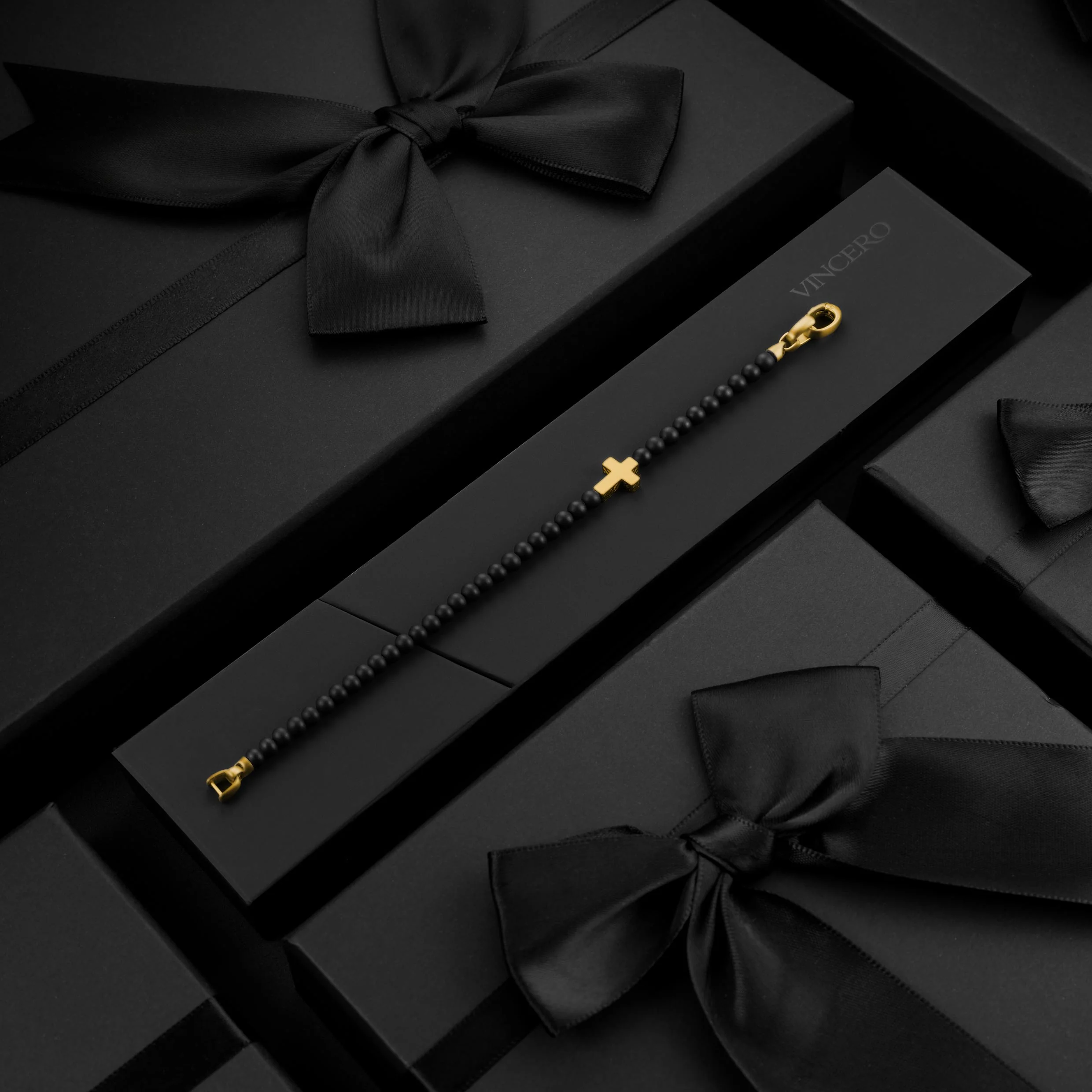 Spiritual Bead Cross Bracelet, 4MM - 14K Gold - Image 3