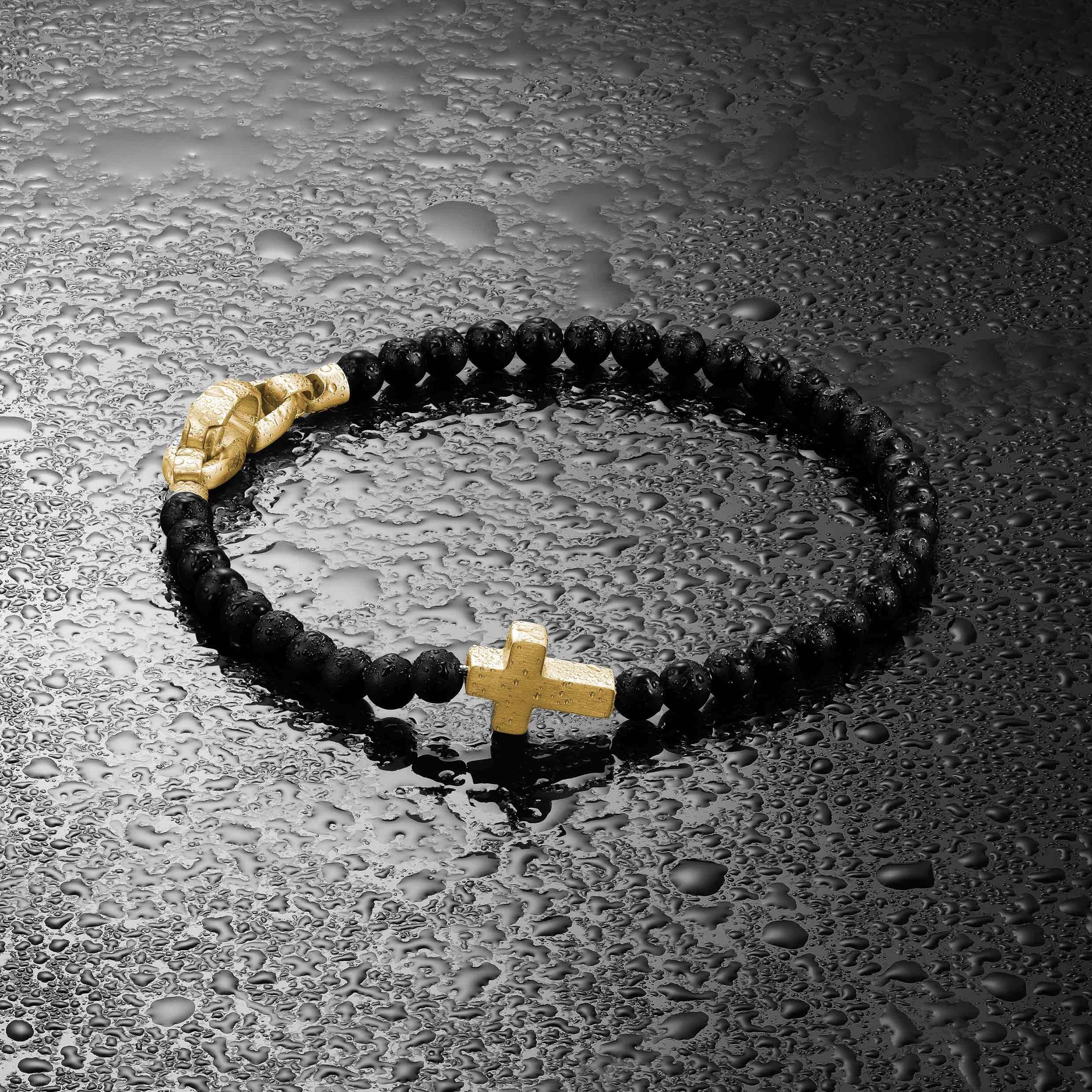 Spiritual Bead Cross Bracelet, 4MM - 14K Gold - Image 4