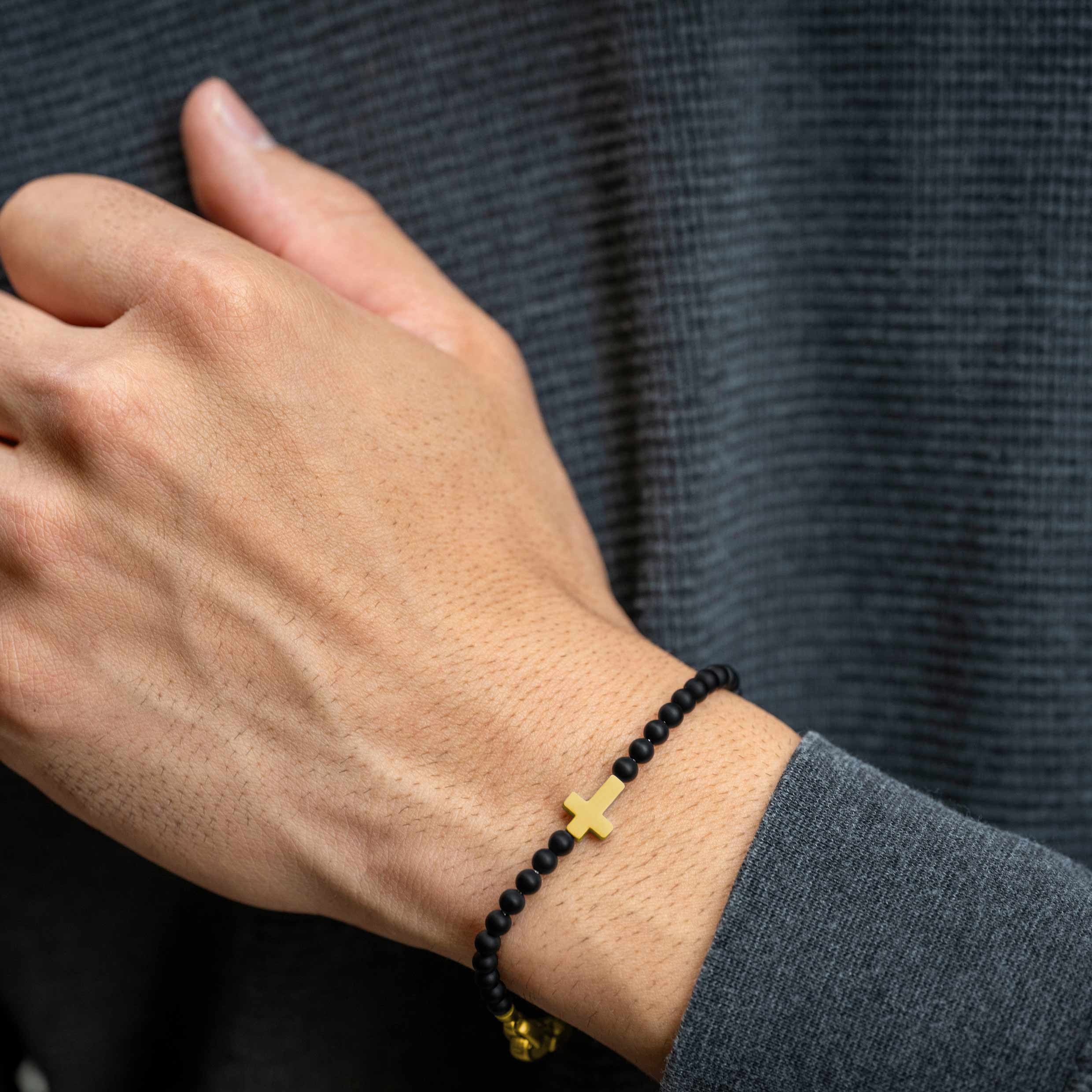 Spiritual Bead Cross Bracelet, 4MM - 14K Gold - Image 6