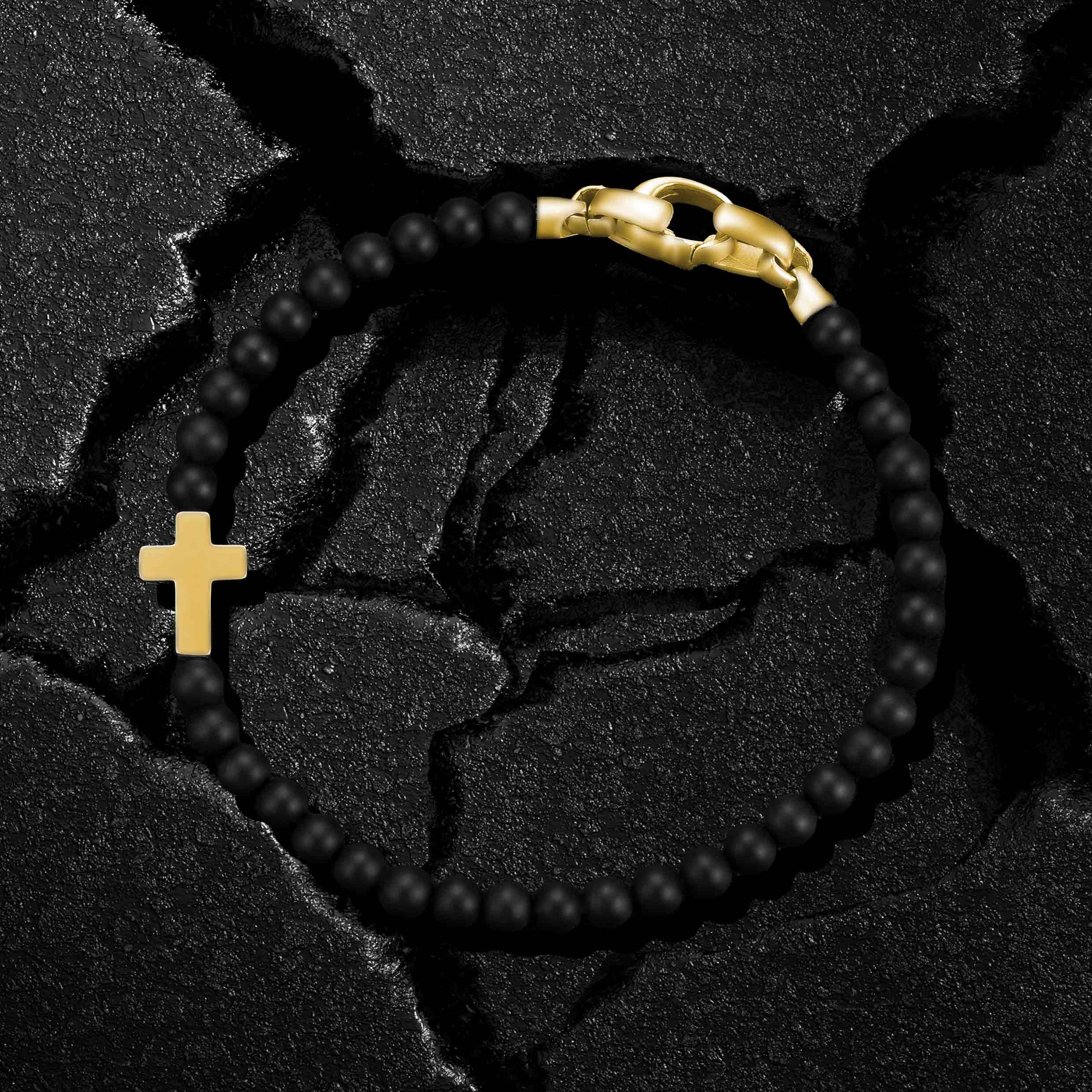 Spiritual Bead Cross Bracelet, 4MM - 14K Gold - Image 8