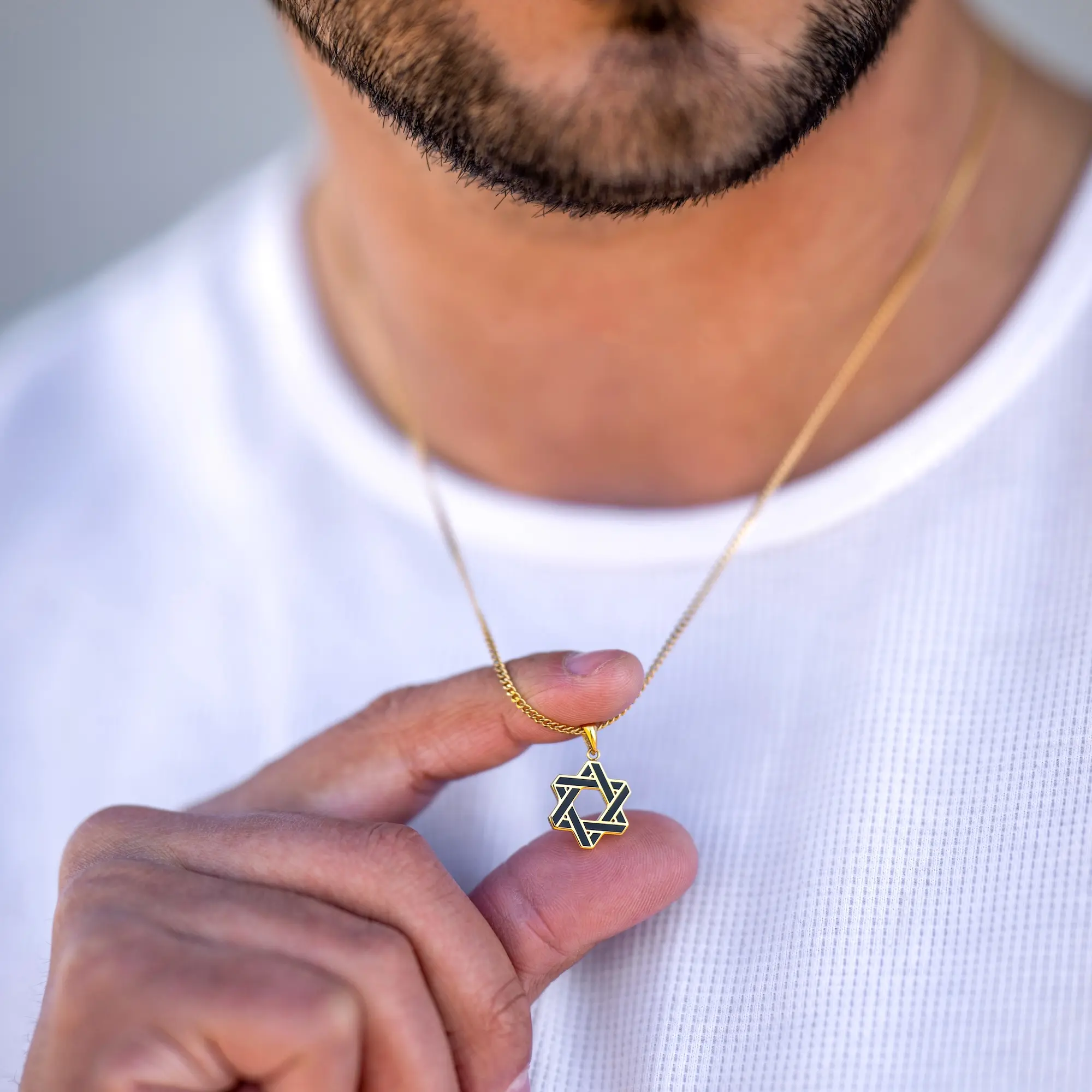 Star Of David Pendant - 14K Gold Onyx - Image 10