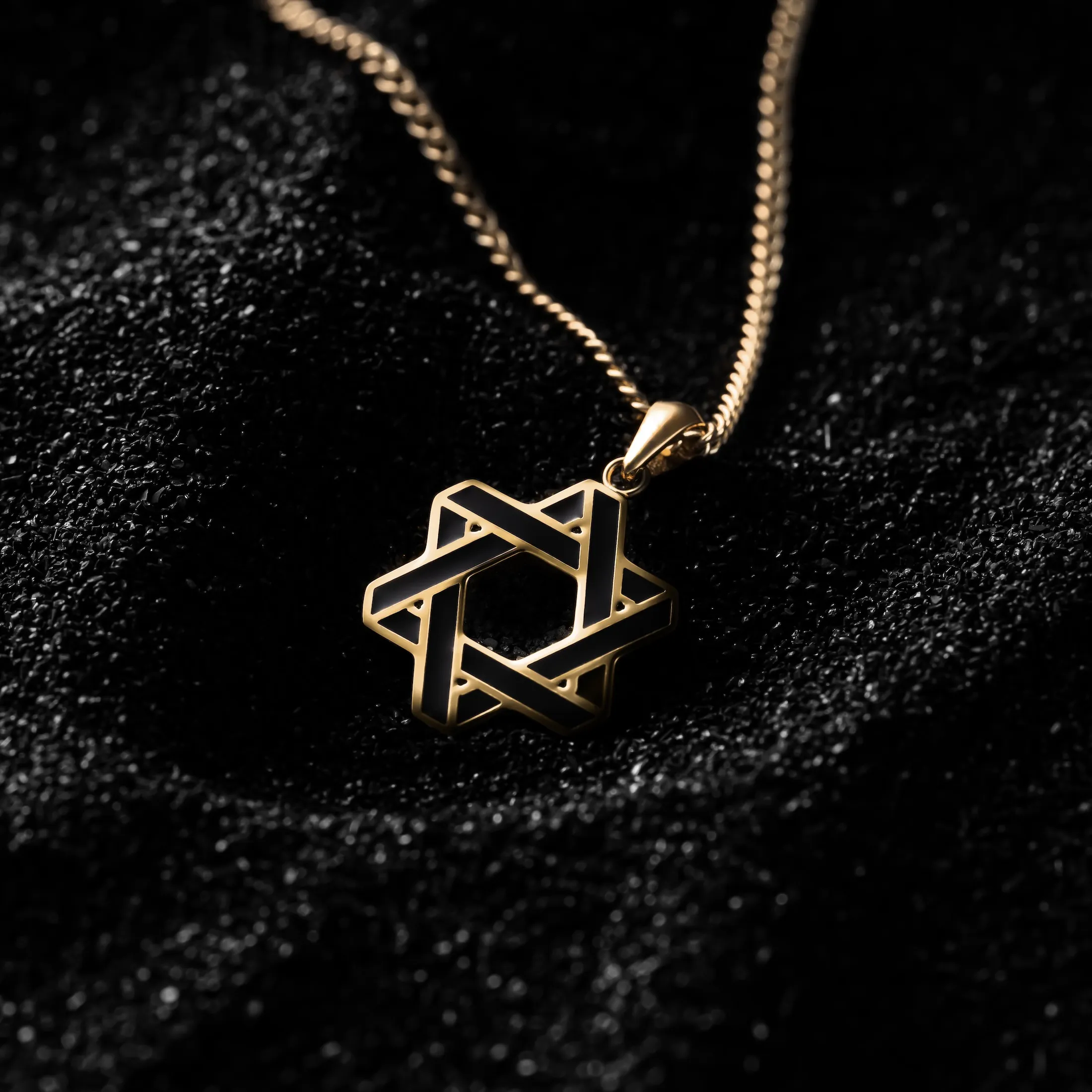 Star Of David Pendant - 14K Gold Onyx - Image 5