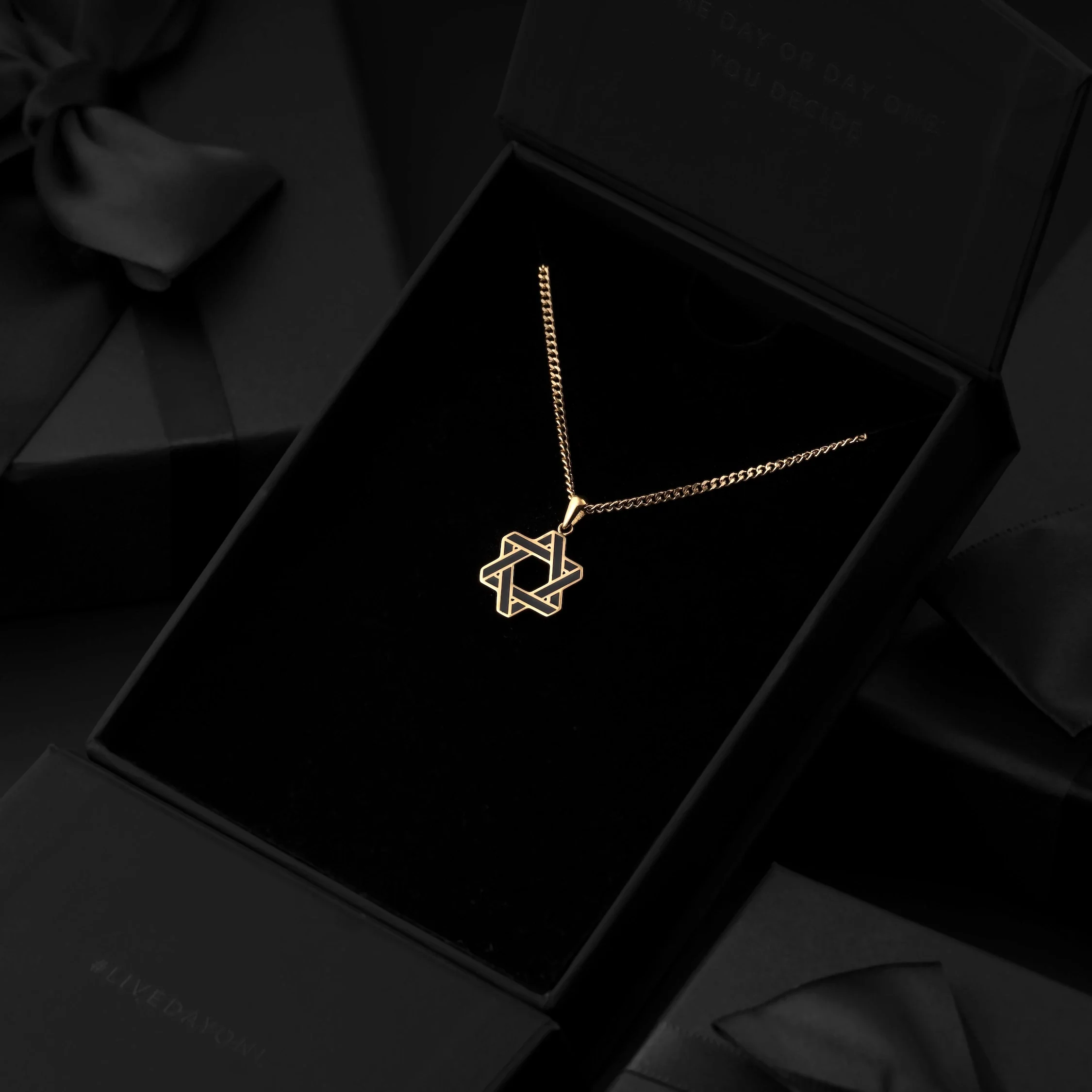 Star Of David Pendant - 14K Gold Onyx - Image 7