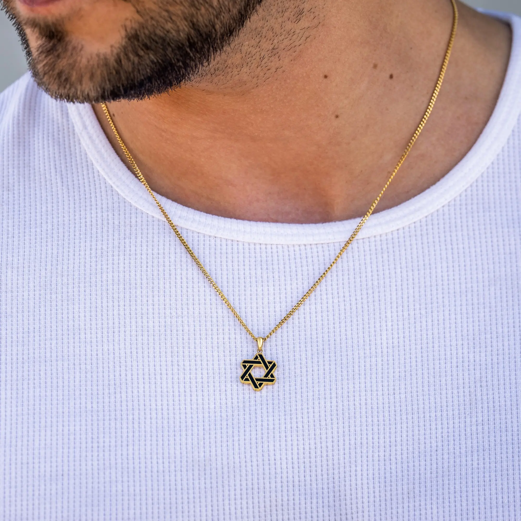 Star Of David Pendant - 14K Gold Onyx - Image 9