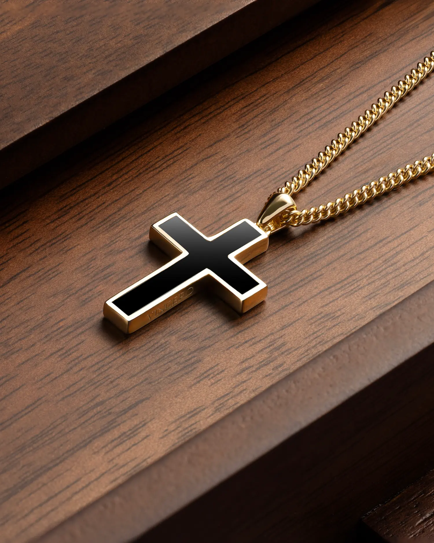 Stone Cross Pendant -  14K Gold Onyx - Image 4
