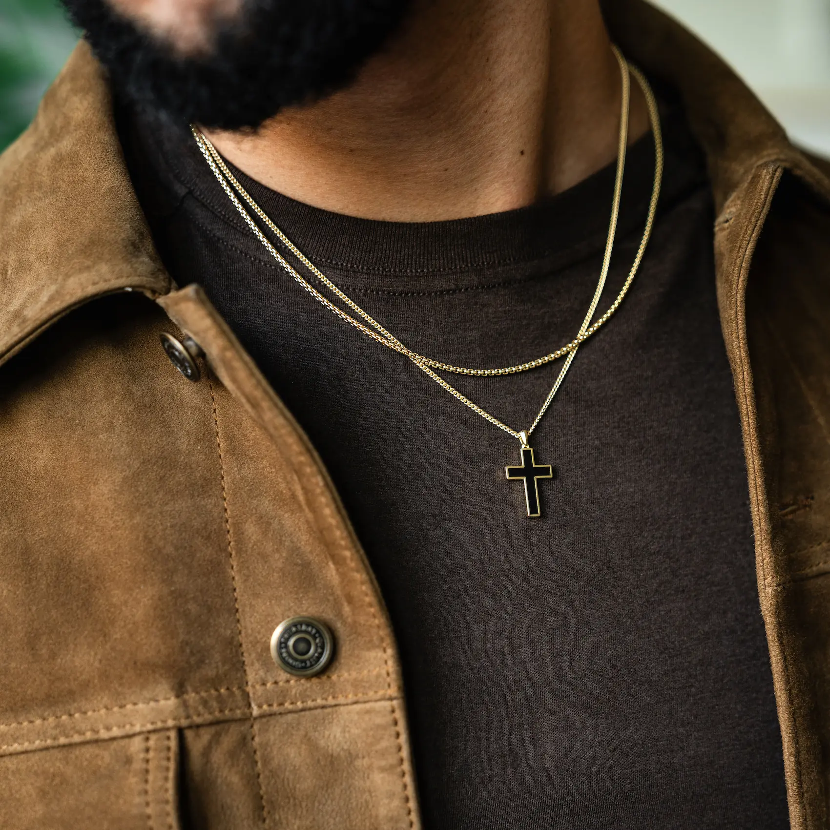 Stone Cross Pendant -  14K Gold Onyx - Image 3