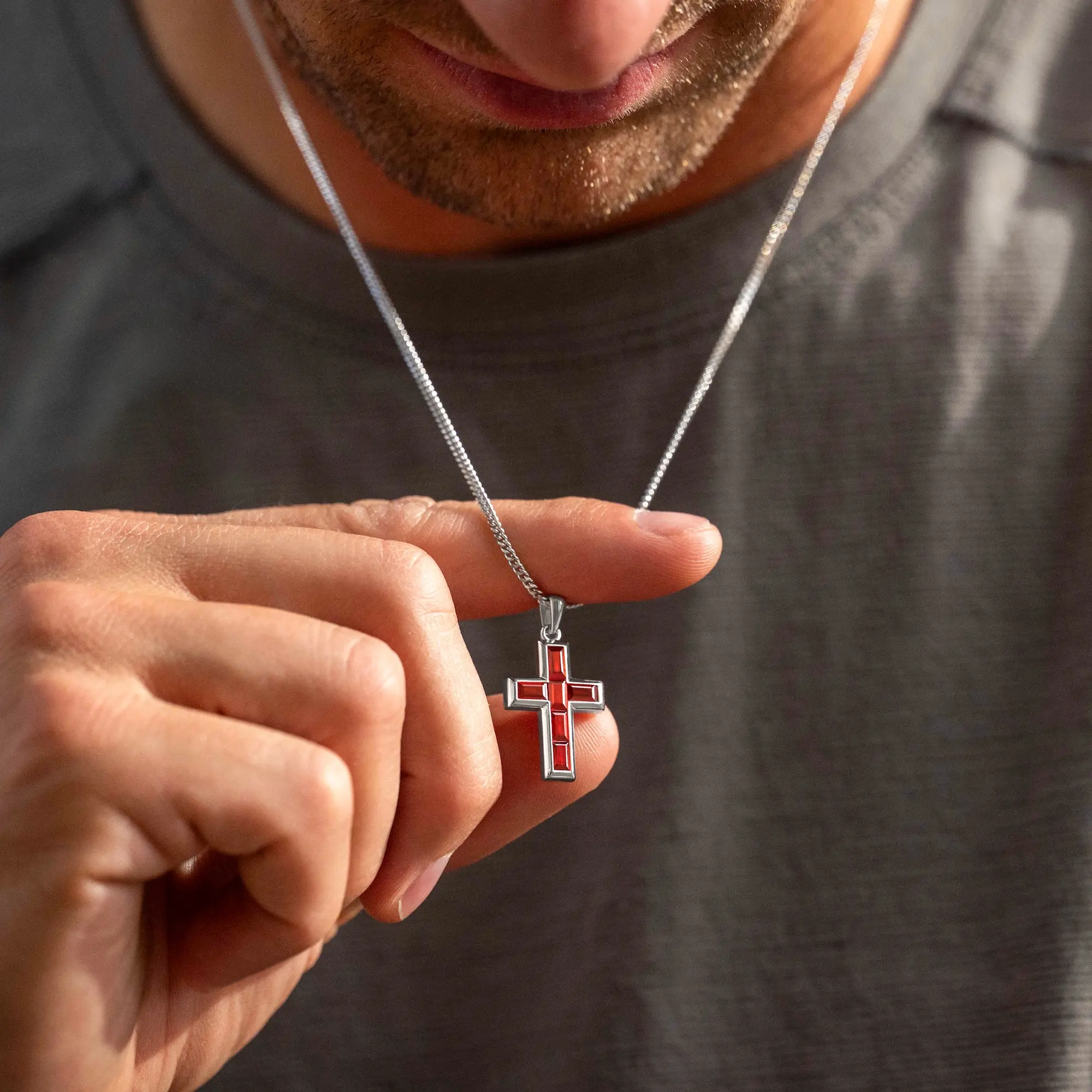 Gemstone Cross Pendant - Ruby - Image 6