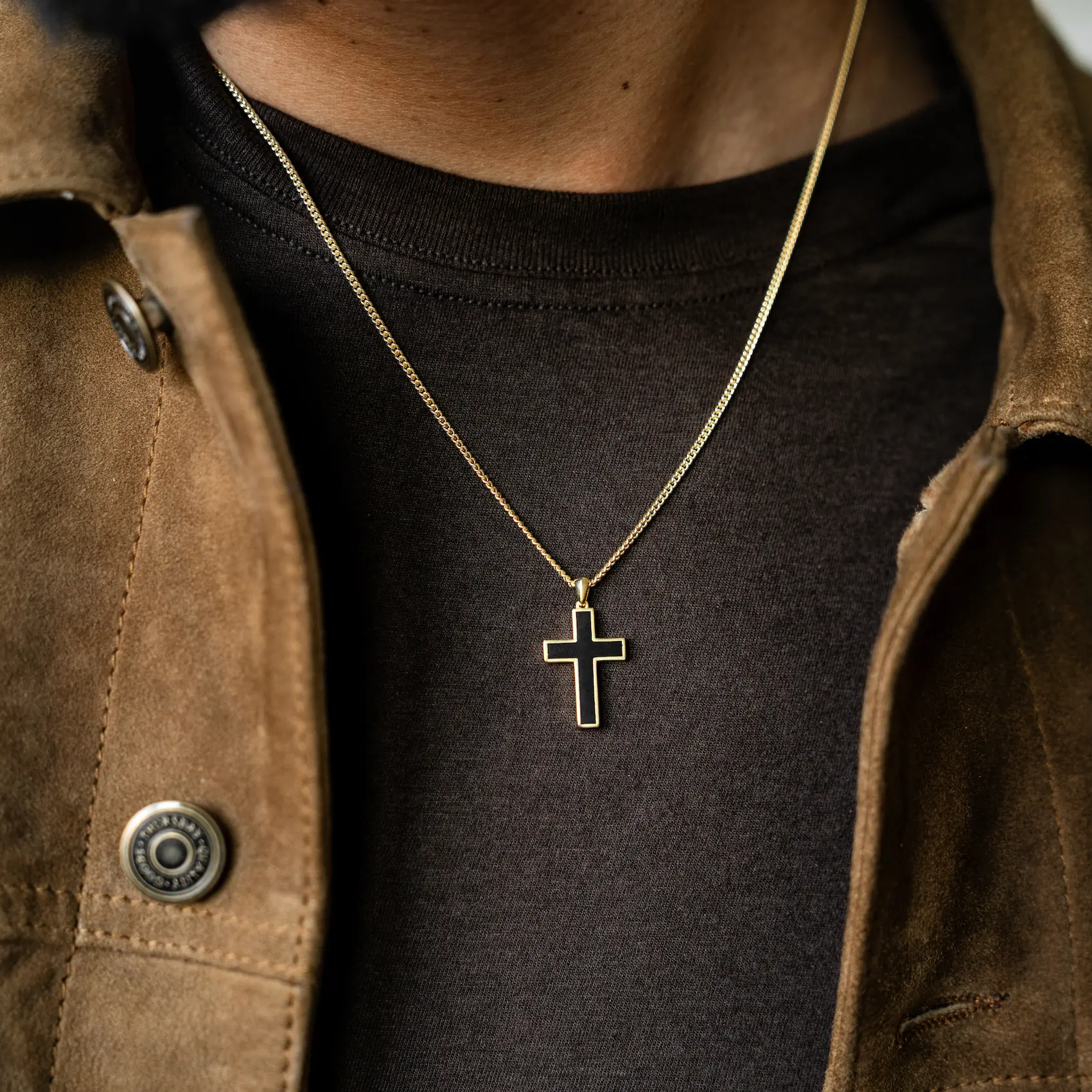 Stone Cross Pendant -  14K Gold Onyx - Image 7