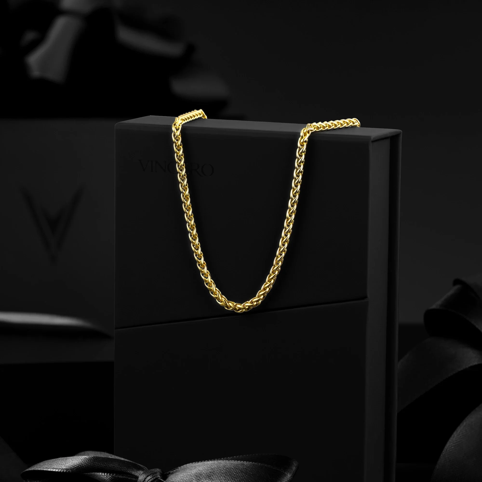 Wheat Chain Necklace, 3MM - 14K Gold - Image 3